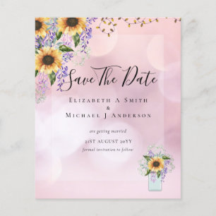 BUDGET SAVE THE DATES Rustieke Zonnebloemen Paars Flyer