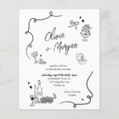 BUDGET Scribble Doodle QR Code Bruiloft uitnodigin (Voorkant)