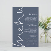 Budget Script Dusty Marine Blue Mariage Menu (Debout devant)