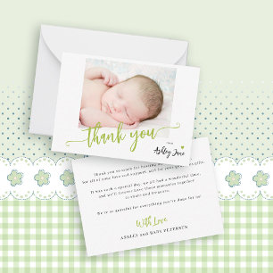 Budget script foto baby shower bedankje notitiekaartje