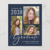 Budget Script Foto Blauwe Afstudeer Uitnodiging (Voorkant)