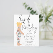 Budget Script Girl Blonde 3e verjaardag Uitnodigin (Staand voorkant)