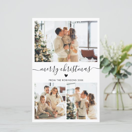 Budget Script Heart 3 Photo Collage Carte de Noël (Debout devant)