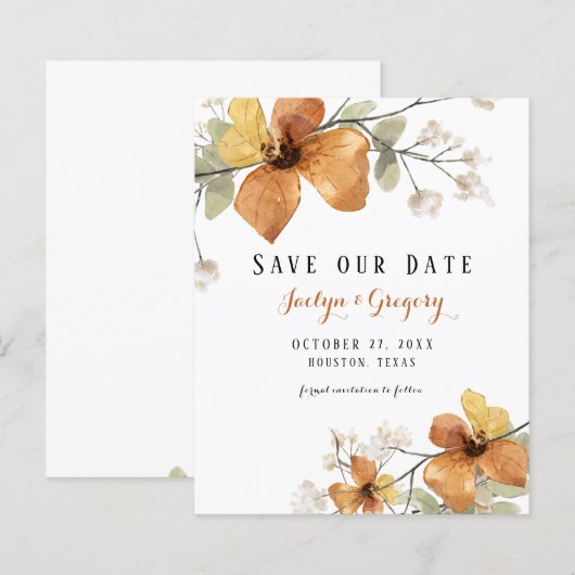 Budget Script Herfst Bloemen Bewaar de datum (Voorkant / Achterkant)