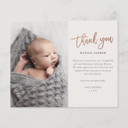 Budget Script Photo Carte de remerciements bébé (Devant)