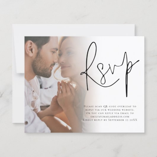 Budget Script Photo QR Code Weddenschap RSVP (Voorkant)