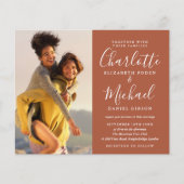 Budget Script Photo Terracotta Wedding Invitation (Voorkant)