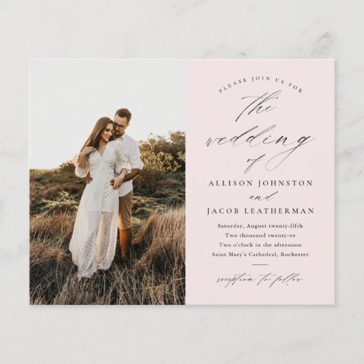 Budget Script Photo Wedding Invitation (Voorkant)