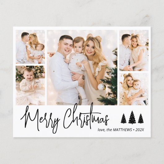 Budget Script Pine 5 Photo Collage Carte de Noël (Devant)