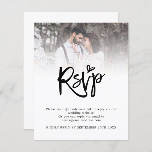 Budget Script QR-code Foto bruiloft RSVP-behuizing (Voorkant / Achterkant)