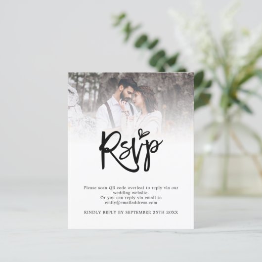 Budget Script QR-code Foto bruiloft RSVP-behuizing (Staand voorkant)