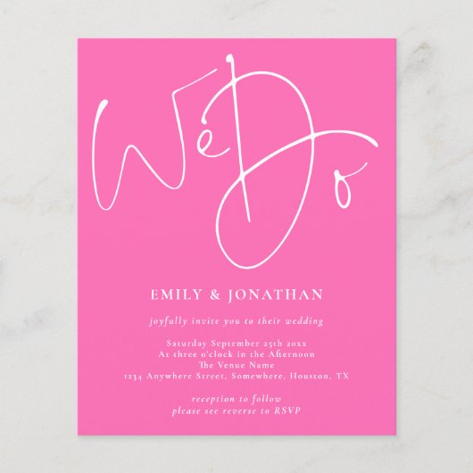 Budget Script We Do Hot Pink bruiloft uitnodiging (Voorkant)