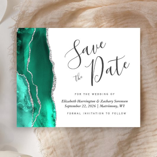 Budget Seafoam Green Silver Agate Save the Date
