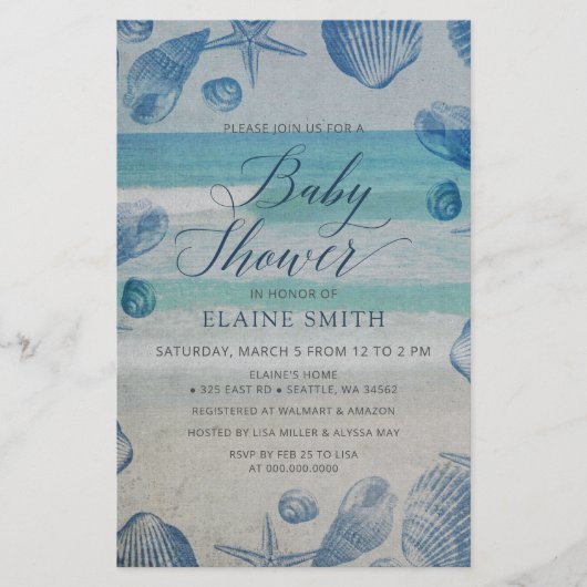 Budget Seashells Beach Baby shower Invitation (Voorkant)