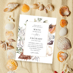 Budget Seashells & White Floral Wedding Flyer