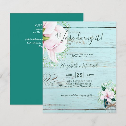 BUDGET Shabby Pink Magnolia Chic Wedding Invite (Voorkant / Achterkant)
