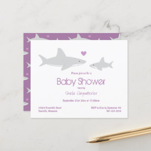 Budget Shark Paars White Baby shower Invitation