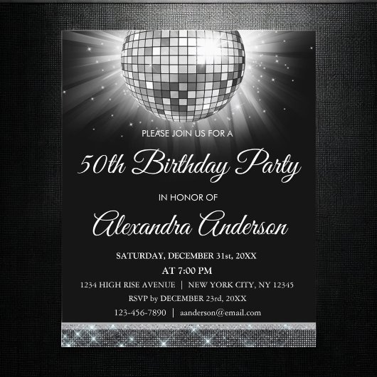 Budget Silver 50th Birthday Silver Disco Ball Flyer