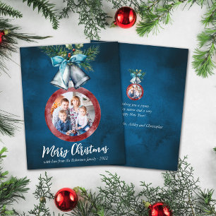Budget Silver Bells Navy Blue-kerstfotokaart