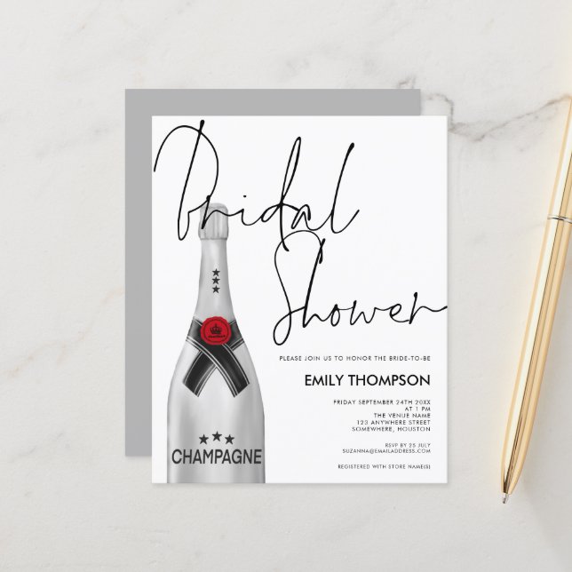 Budget Silver Champagne Script White Vrijgezellenf (Voorkant / Achterkant in situ)