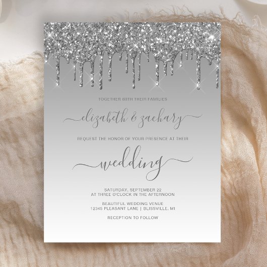 Budget Silver Driving Glitter Wedding Uitnodiging