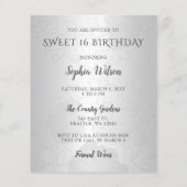 Budget Silver Dusty Blue Dress Sweet 16 Uitnodigin (Achterkant)