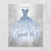 Budget Silver Dusty Blue Dress Sweet 16 Uitnodigin (Voorkant)