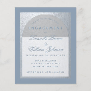 Budget Silver Dusty Blue Verloving Invitation