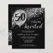 Budget Silver Glitter Balloon Black 50th Birthday (Voorkant / Achterkant)