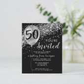Budget Silver Glitter Balloon Black 50th Birthday (Staand voorkant)