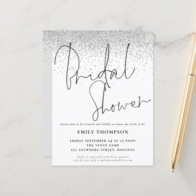 Budget Silver Glitter Bridal Shower (Voorkant / Achterkant in situ)