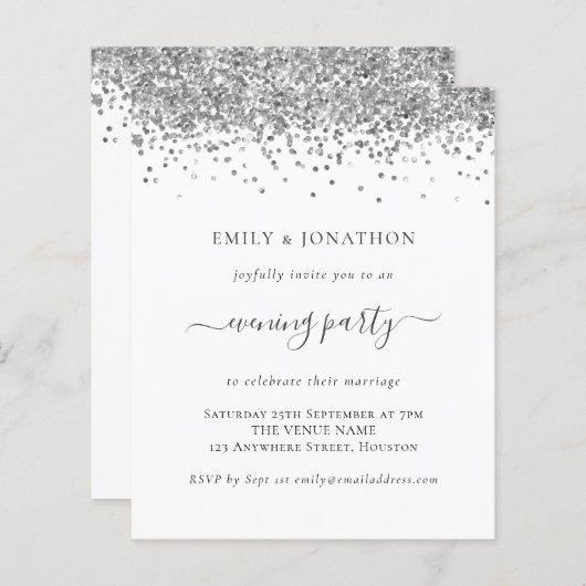 Budget Silver Glitter Evening Weddenschap (Voorkant / Achterkant)