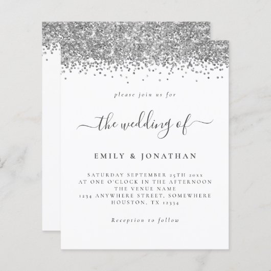 Budget Silver Glitter Script Weddenschap (Voorkant / Achterkant)