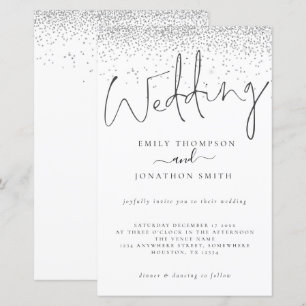 Budget Silver Glitter Script Weddenschappen Uitnod