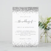 Budget Silver Glitter Wedding White Uitnodiging (Staand voorkant)