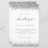 Budget Silver Glitter Wedding White Uitnodiging (Voorkant / Achterkant)