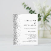 Budget Silver Glitter White Wedding Invitation (Staand voorkant)