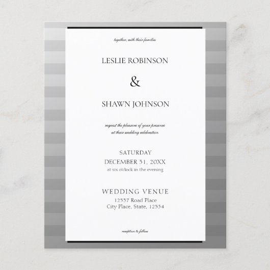 Budget Silver & Grey Stripes Wedding Flyer (Voorkant)