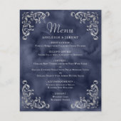 Budget Silver Navy Blue Vintage Wedding Menu (Devant)