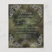Budget Silver Olive Green Vintage Wedding Menu (Devant)