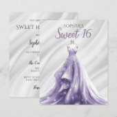 Budget Silver Paarse Dress Sweet 16 uitnodiging (Voorkant / Achterkant)