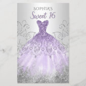 Budget Silver Paarse Dress Sweet 16 uitnodiging (Voorkant)
