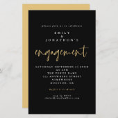 Budget Simple Black Gold Script Verloving Uitnodig (Voorkant / Achterkant)