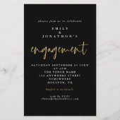 Budget Simple Black Gold Script Verloving Uitnodig (Voorkant)