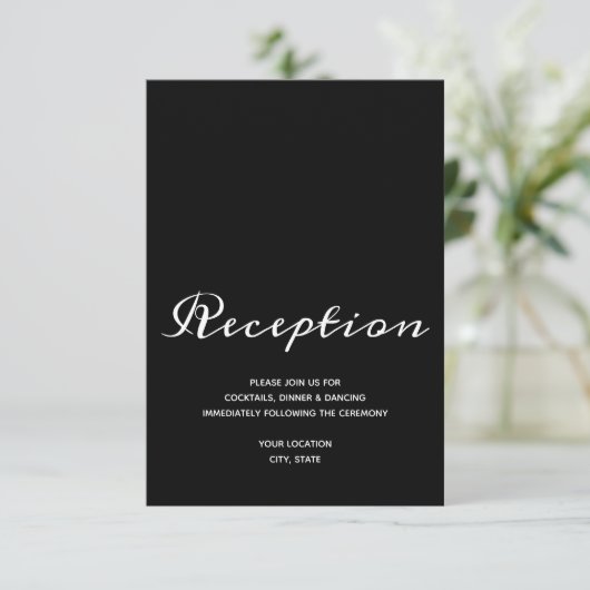 Budget Simple Black White Weduwen Reception Informatiekaartje (Staand voorkant)