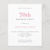Budget Simple Blush Pink 70th Birthday Invitation (Voorkant)