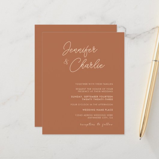 Budget Simple Bohemian Wedding Wedding Invitation (Voorkant / Achterkant in situ)