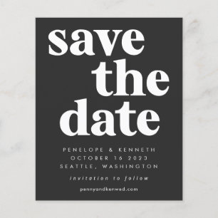 Budget Simple Bold Black White Save the Date Kaart