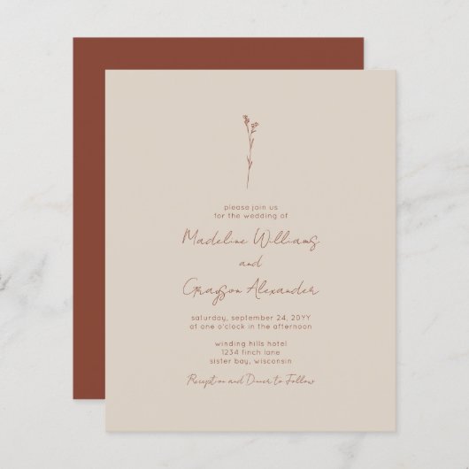 BUDGET Simple Botanical Line Art Weddenschap Invit (Voorkant / Achterkant)