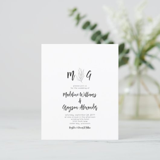 Budget Simple Botanical Script Monogram Weddenscha (Staand voorkant)
